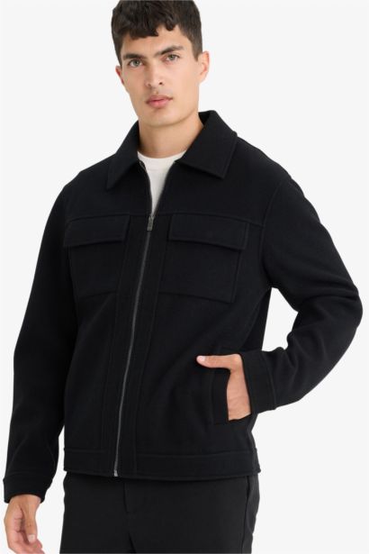 Slim Fit Polo Collar Lined Zippered Winter Jacket