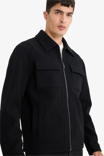 Slim Fit Polo Collar Lined Zippered Winter Jacket
