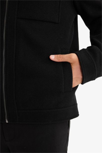 Slim Fit Polo Collar Lined Zippered Winter Jacket