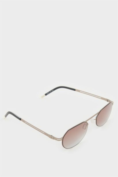 Erkek Küçük Oval Bej Metal Çerçeve Kahve Cam UV Güneş Gözlüğü