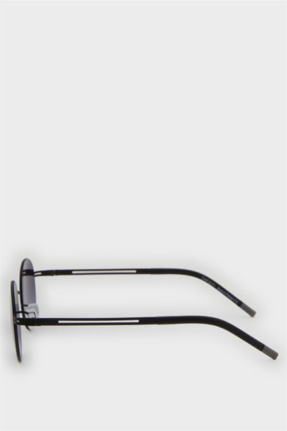 Erkek Yuvarlak Siyah Metal Çerçeve Siyah Cam UV Güneş Gözlüğü