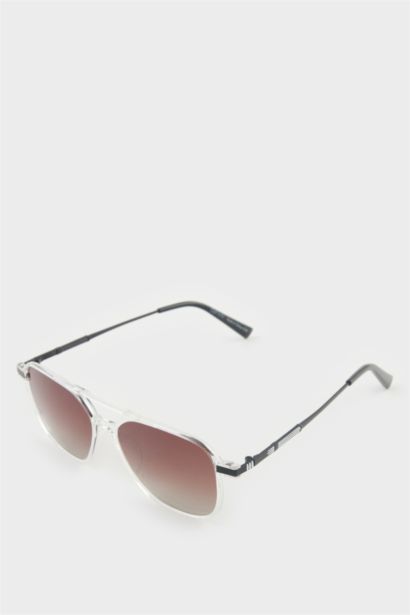 Erkek Oval Büyük Şeffaf Plastik Çerçeve Kahve Cam Polarize Güneş Gözlüğü