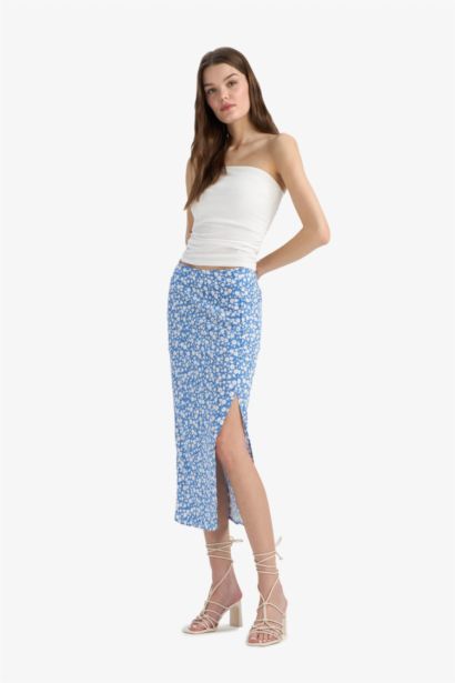 A Cut Flower High Waist Midi Skirt