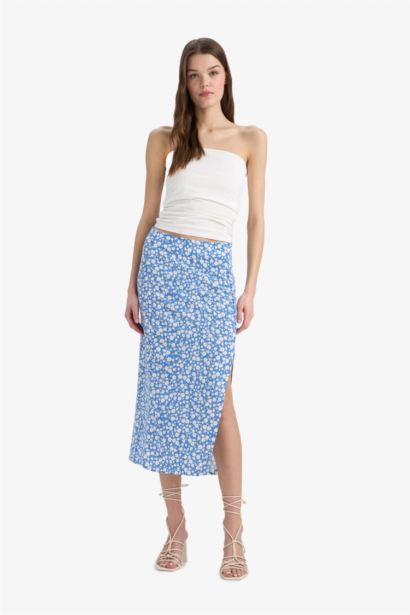 A Cut Flower High Waist Midi Skirt