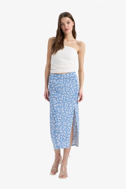 A Cut Flower High Waist Midi Skirt