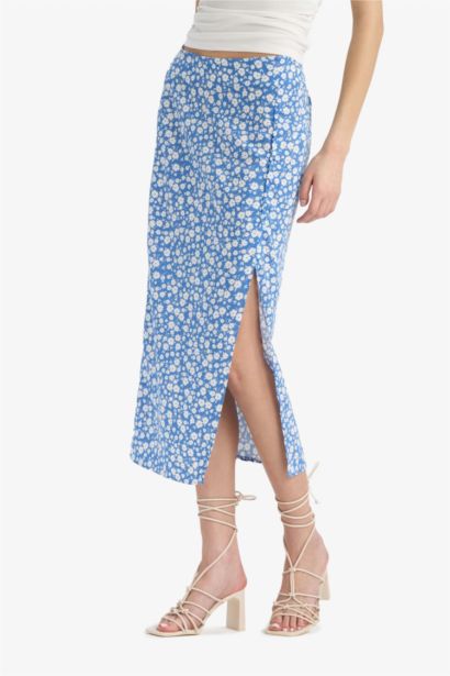 A Cut Flower High Waist Midi Skirt