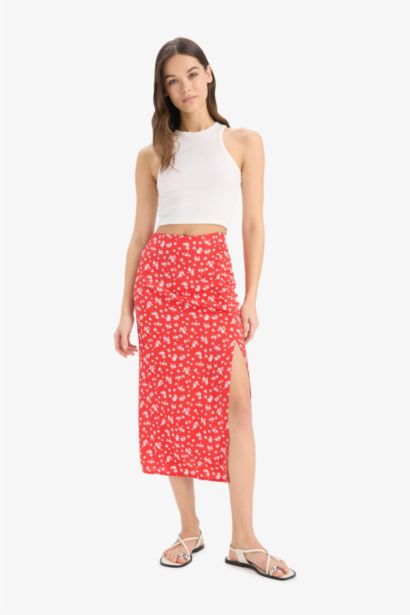 A Cut Flower High Waist Midi Skirt