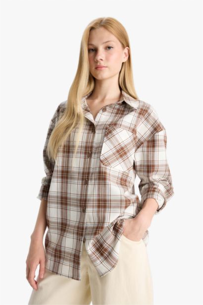 Кул оверсайз рубашка с фланелевым длинным рукавом и рубашечным воротником