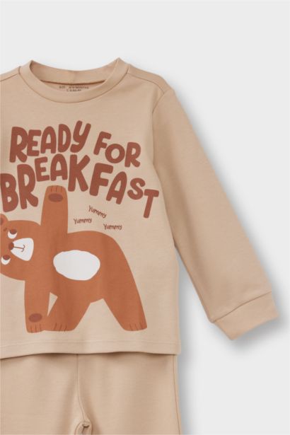 طقم بيجاما اولادي قصة عادية بطبعة دب - قطعتين