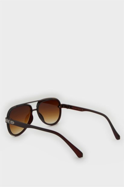 Erkek Oval Plastik Kahve Çerçeve Kahve Cam UV Güneş Gözlüğü