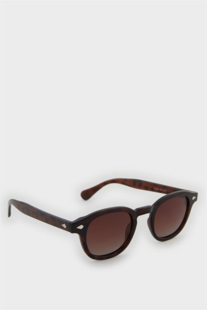 Erkek Yuvarlak Kahve Plastik Çerçeve Kahve Cam Polarize Güneş Gözlüğü