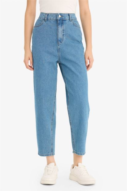 بنطلون جينز بيبرباج بخصر عالي وتأثير باهت