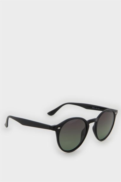 Erkek Yuvarlak Siyah Plastik Çerçeve Siyah Cam Polarize Güneş Gözlüğü