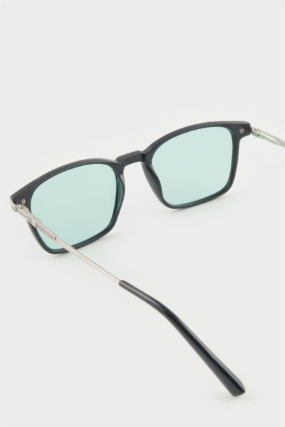 Erkek Klasik Kare Siyah Metal Çerçeve Mavi Cam Polarize Güneş Gözlüğü