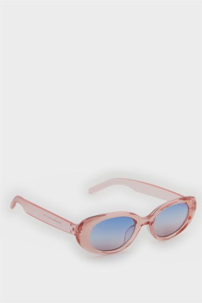 Kadın Yuvarlak Pembe Plastik Çerçeve Pembe Cam UV Güneş Gözlüğü