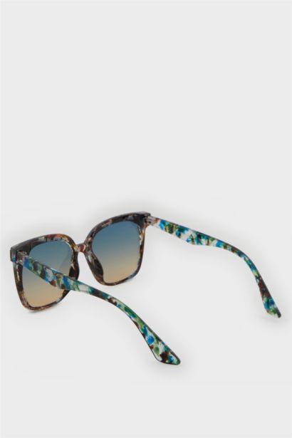 Kadın Yuvarlak Mavi Plastik Çerçeve Degrade Cam UV Güneş Gözlüğü