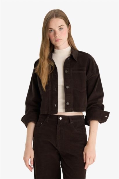 Свободная рубашка Oversize с воротником-рубашкой, длинным рукавом и из вельвета в рубчик