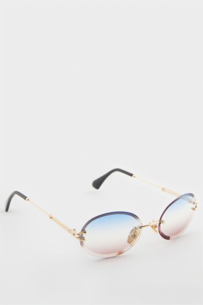 Kadın Yuvarlak Şeffaf Metal Çerçeve Degrade Cam UV Güneş Gözlüğü
