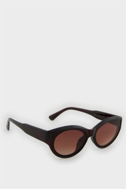 Kadın Oval Koyu Kahve Plastik Çerçeve Koyu Kahve Cam UV Güneş Gözlüğü