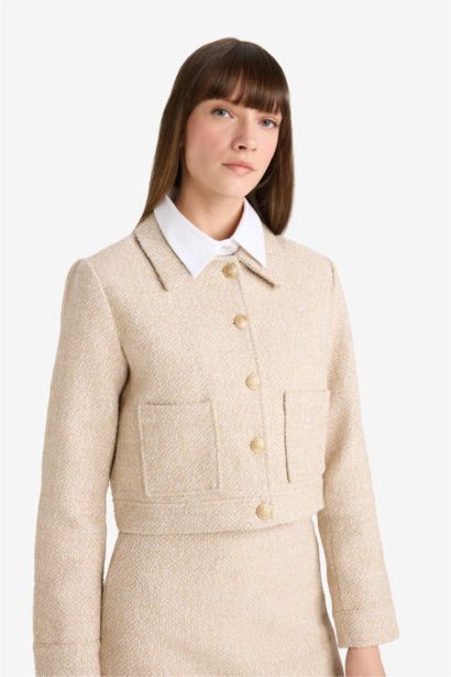 سترة بليزر كروب فيت تويد بياخة مستديرة