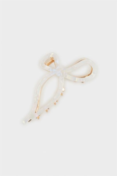 Woman Ribbon Look White Hair Clips