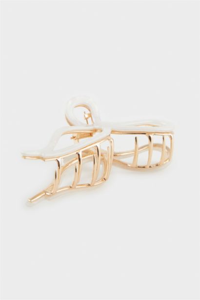 Woman Ribbon Look White Hair Clips