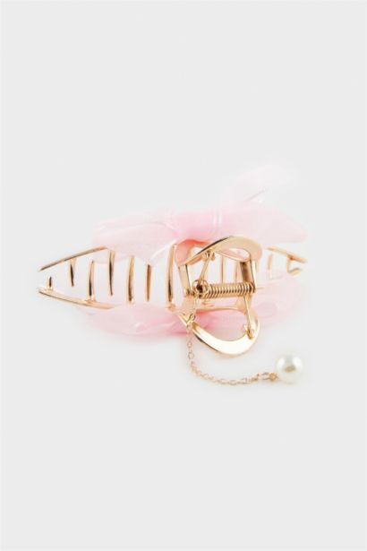 Woman Pink Ribbon Latch Hair Clips