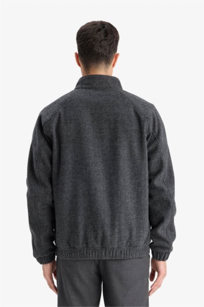 Regular Fit Stand Collar Zippered Lined Jacket