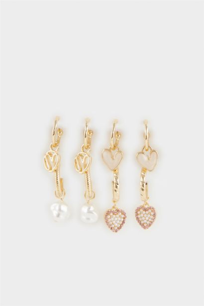 Lot de 4 de Boucles d’oreilles dorées motif cœur pour femme