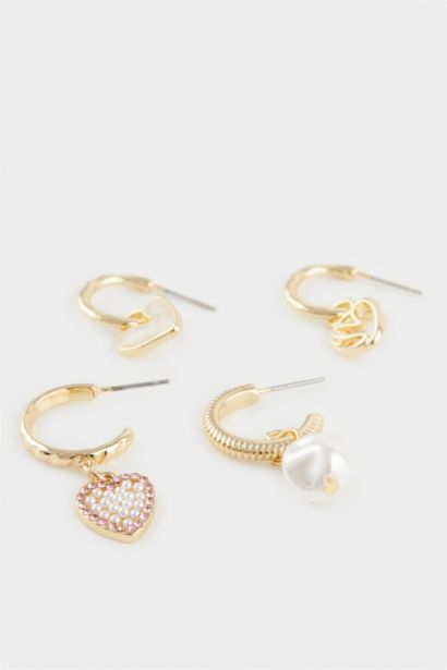 Lot de 4 de Boucles d’oreilles dorées motif cœur pour femme