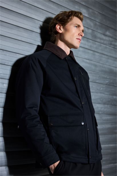 Jacket zippée à col polo en velours côtelé et doublure Coupe régulière