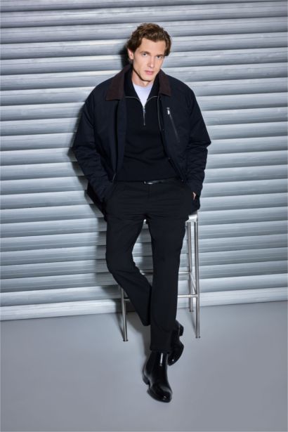 Jacket zippée à col polo en velours côtelé et doublure Coupe régulière