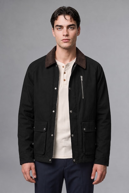 جاكيت مبطن مخمل بجيوب وسحاب قصة عادية