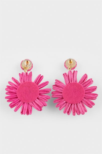 Woman Pink Straw Detailed Earrings