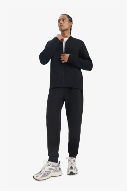 Slim Fit Bomber Collar Scuba Fabric Cardigan