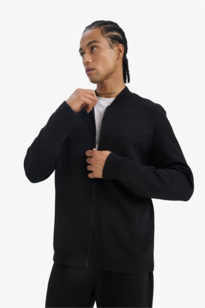 Slim Fit Bomber Collar Scuba Fabric Cardigan