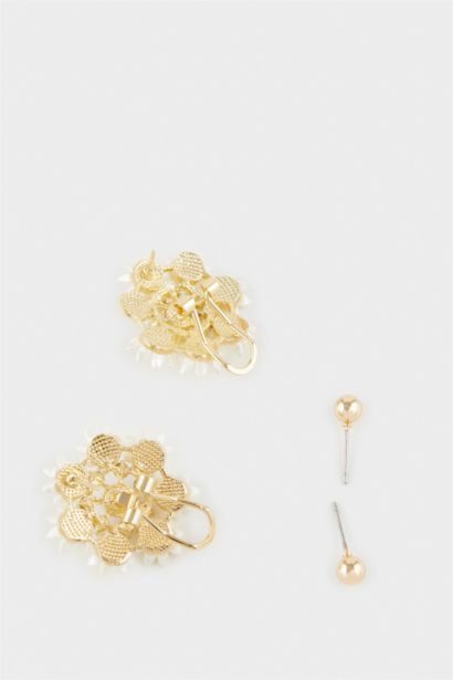 Woman 2 Piece Pearl Detailed Flower Earrings