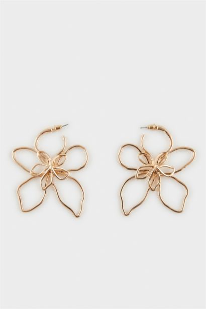 Woman Flower Motif Gold Earrings