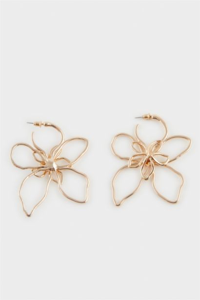 Woman Flower Motif Gold Earrings