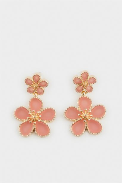 Woman Pink Floral Dangle Earrings