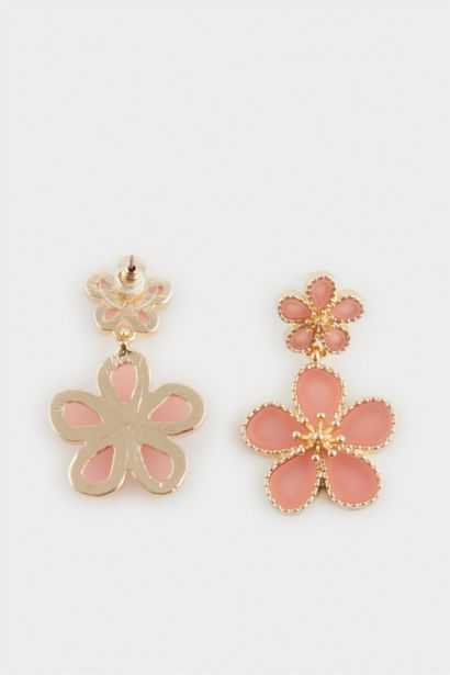 Woman Pink Floral Dangle Earrings