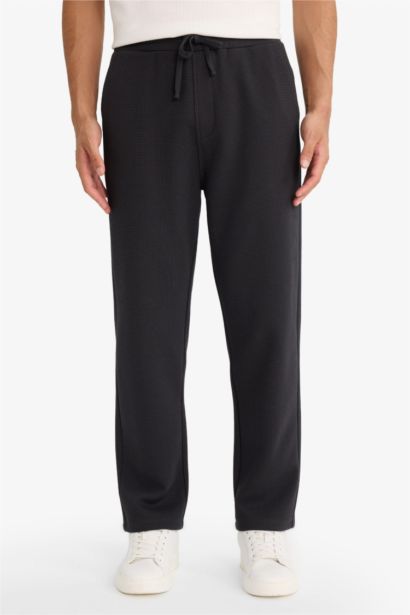 Regular Fit Tie Waist Straight Leg Waffle Sweatpants
