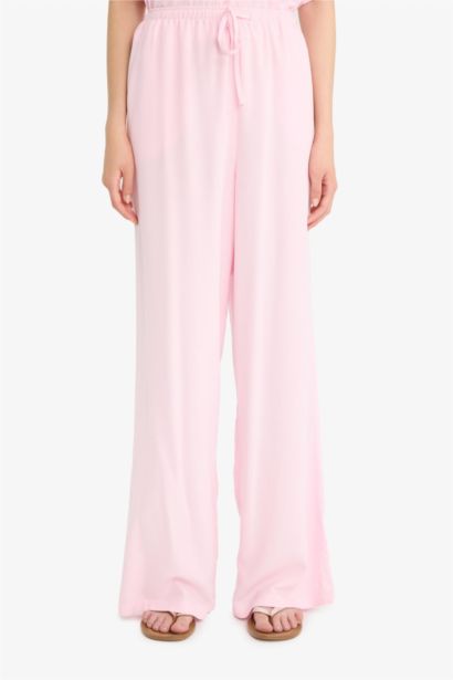 Wide Leg Üç Cepli Normal Bel Standart Boy Geniş Paça Keten Karışımlı Palazzo Pantolon