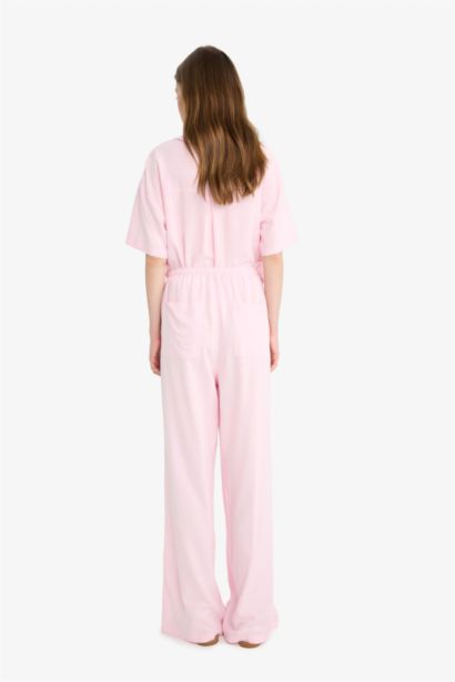 Wide Leg Üç Cepli Normal Bel Standart Boy Geniş Paça Keten Karışımlı Palazzo Pantolon