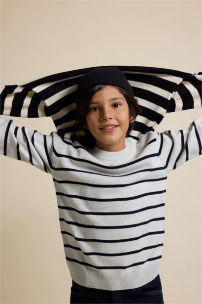 Boy Crew Neck Striped Knit Pullover