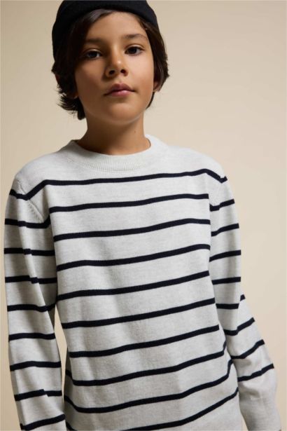 Boy Crew Neck Striped Knit Pullover