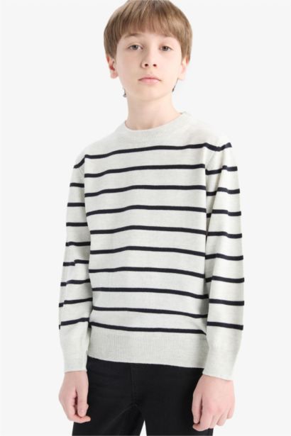 Boy Crew Neck Striped Knit Pullover