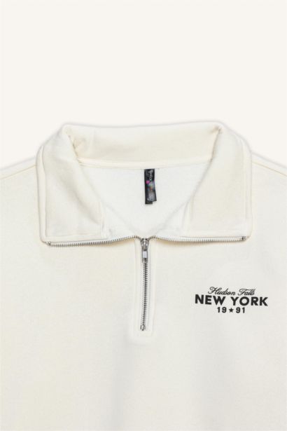 Yarım Fermuarlı Baskılı Sweatshirt