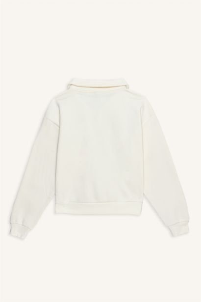 Yarım Fermuarlı Baskılı Sweatshirt