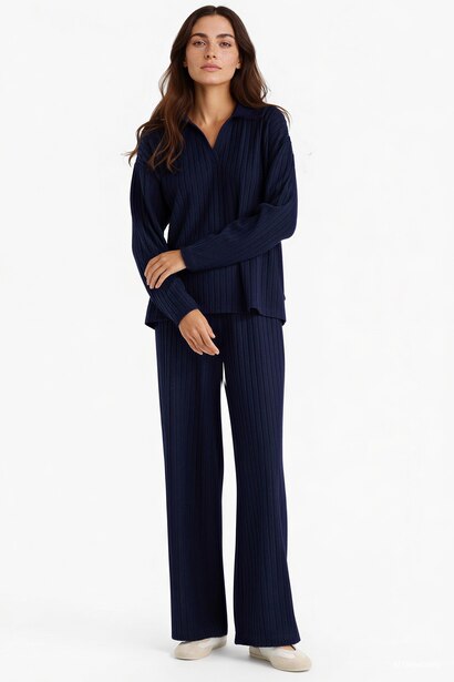 Wide Leg Fitilli Kaşkorse Beli Lastikli Pantolon 